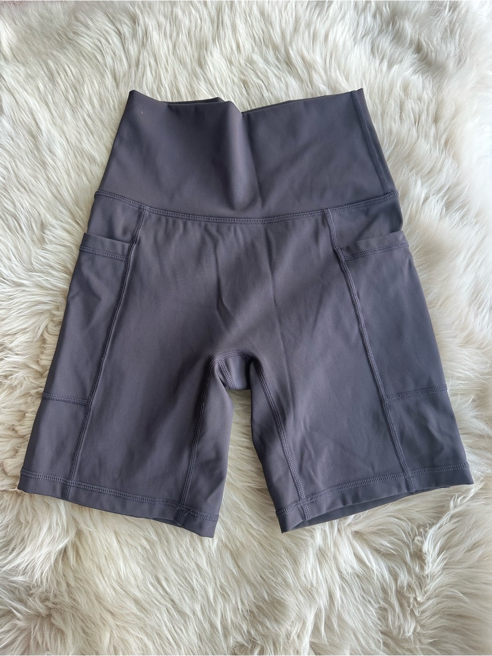 High-Waist Gray/Purple Women’s Active Bike Shorts - No front seam